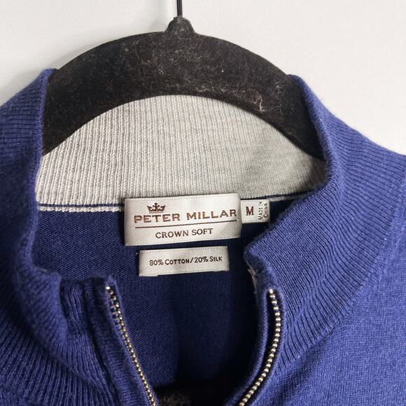 Peter Millar Mens M Navy Blue Crown Soft Cotton Silk 1/4 Zip Pullover Sweater - Picture 6 of 8